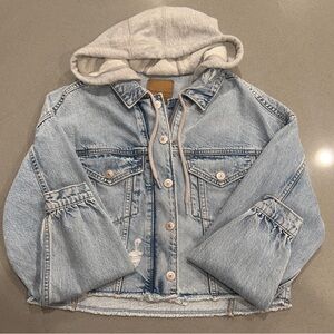 American Eagle- Women’s Denim Cropped Jacket with Hood Sz XS